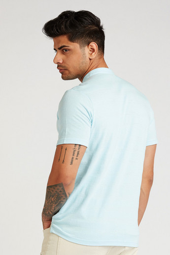 Textured T-shirt with Mandarin Collar and Short Sleeves