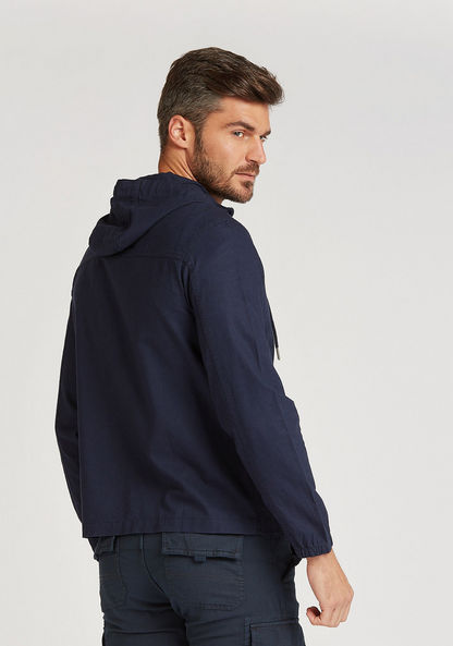 Slim Fit Solid Linen Jacket with Long Sleeves and Hood
