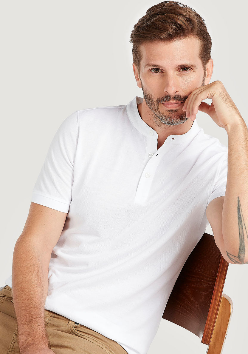 Solid T-shirt with Henley Collar and Short Sleeves-T Shirts-image-0