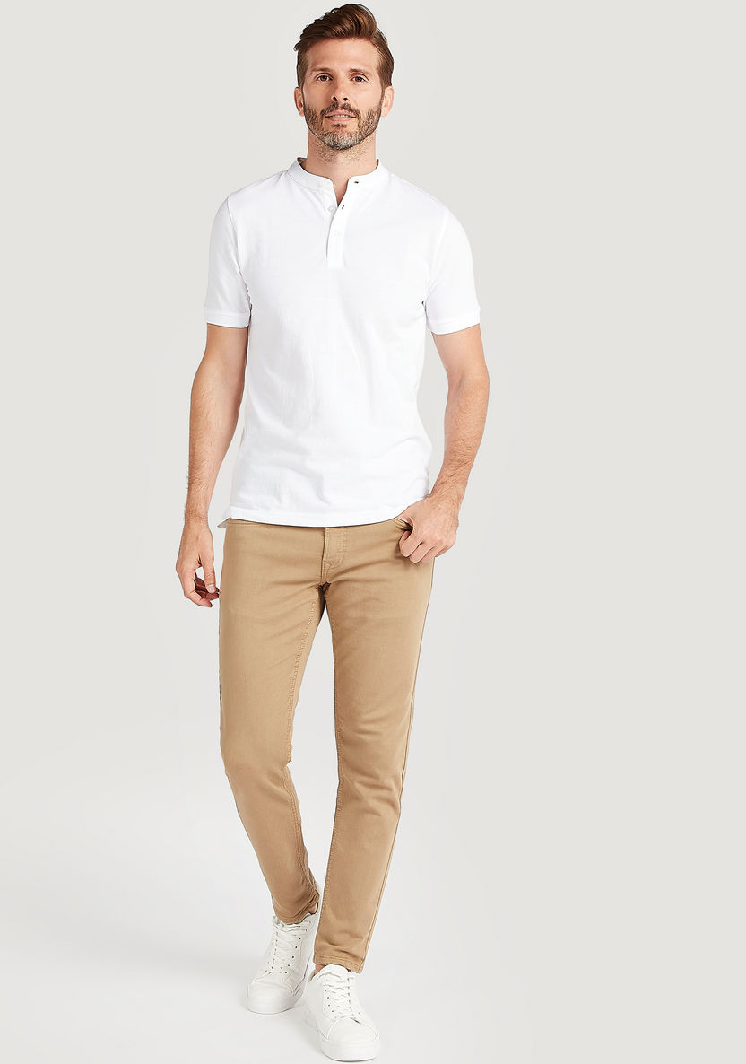 Solid T-shirt with Henley Collar and Short Sleeves-T Shirts-image-1