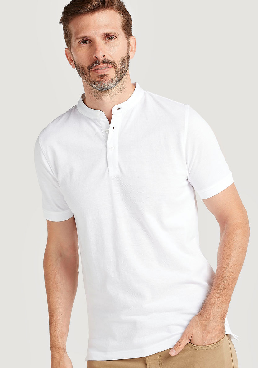 Solid T-shirt with Henley Collar and Short Sleeves-T Shirts-image-4