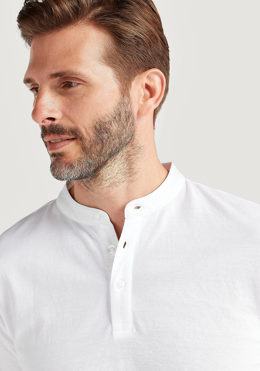 Solid T-shirt with Henley Collar and Short Sleeves-T Shirts-image-5