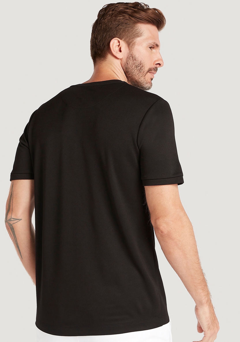 Solid T-shirt with Henley Collar and Short Sleeves-T Shirts-image-3