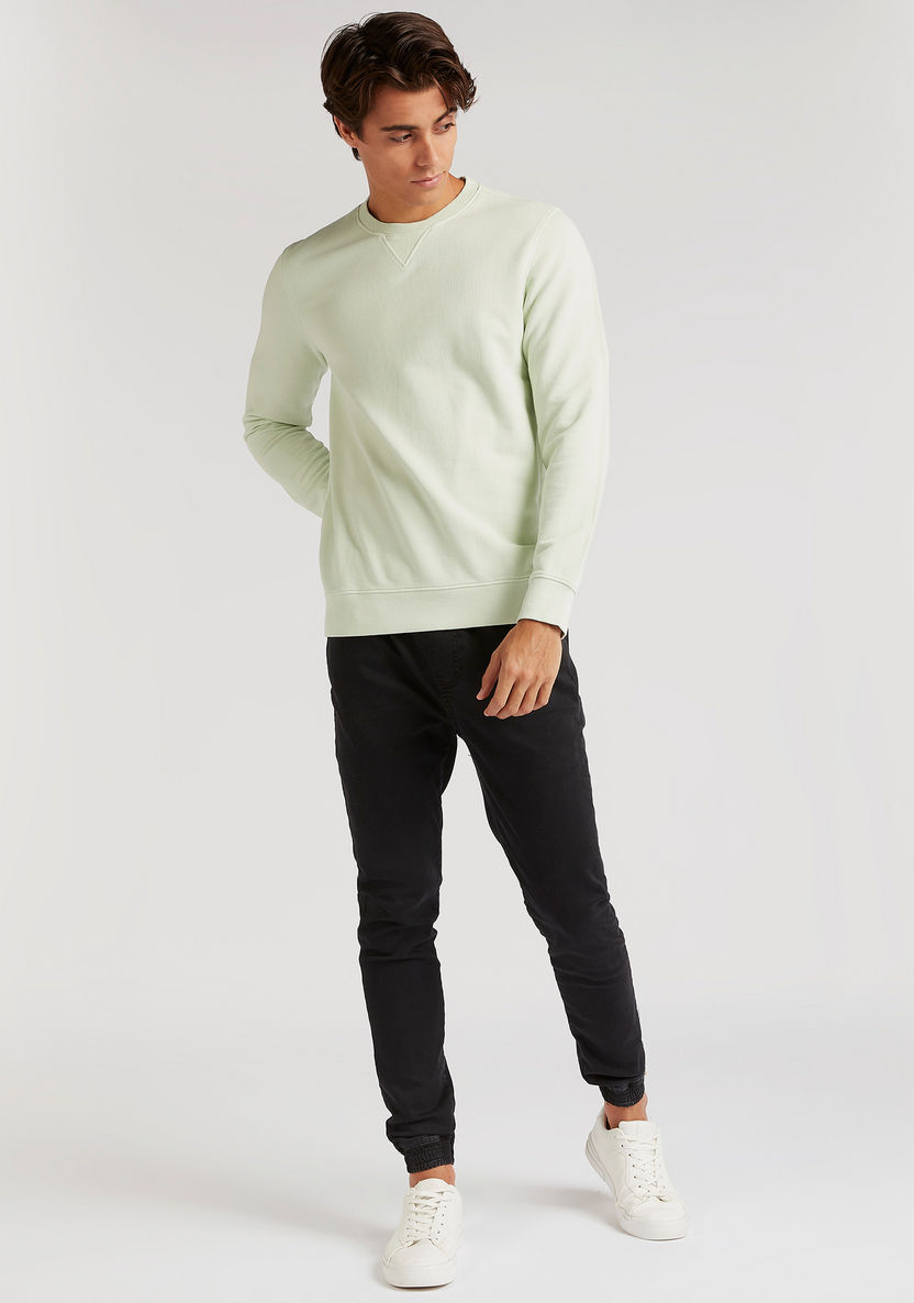 Solid Sweatshirt with Long Sleeves and Crew Neck-Hoodies and Sweatshirts-image-1