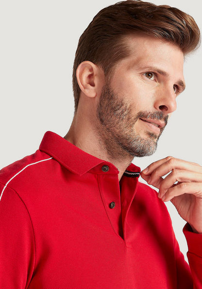 Solid Polo T-shirt with Long Sleeves-Polos-image-2