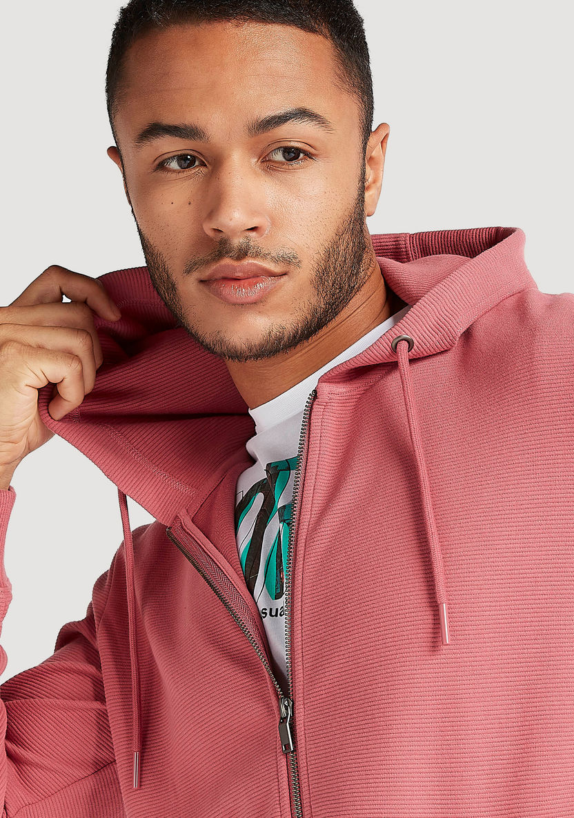 Solid Zip Through Hooded Jacket with Kangaroo Pocket-Hoodies and Sweatshirts-image-2