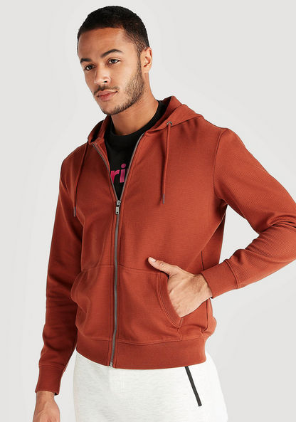 Solid Zip Through Hooded Jacket with Kangaroo Pocket-Hoodies and Sweatshirts-image-0