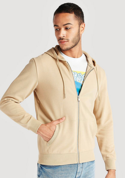 Solid Zip Through Hooded Jacket with Kangaroo Pocket