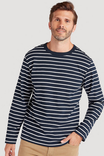 Sustainable Striped T-shirt with Long Sleeves and Crew Neck