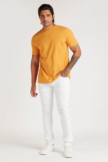 Sustainable Textured T-shirt with Short Sleeves and Crew Neck