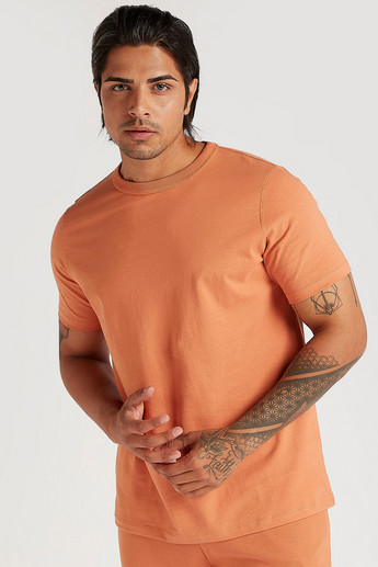 Sustainable Textured T-shirt with Short Sleeves and Crew Neck