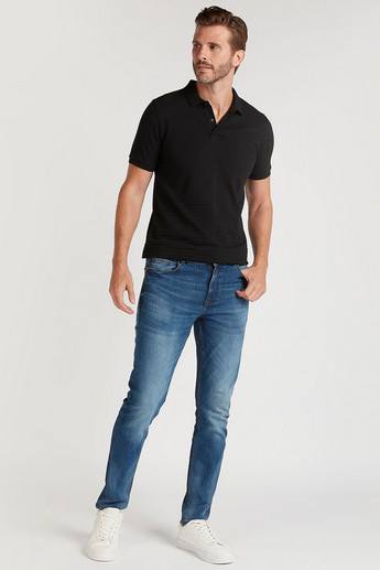 Sustainable Textured Polo T-shirt with Short Sleeves