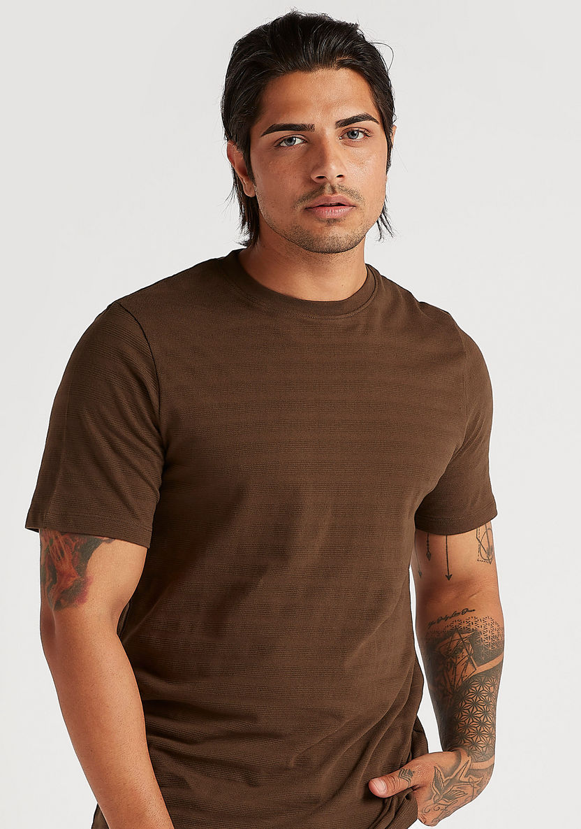 Textured T-shirt with Short Sleeves and Crew Neck-T Shirts-image-0