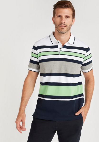Striped Polo T-shirt with Short Sleeves and Tipping