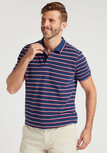 Striped Polo T-shirt with Short Sleeves and Tipping Detail 