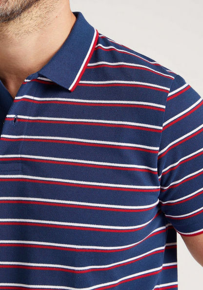 Striped Polo T-shirt with Short Sleeves and Tipping Detail 
