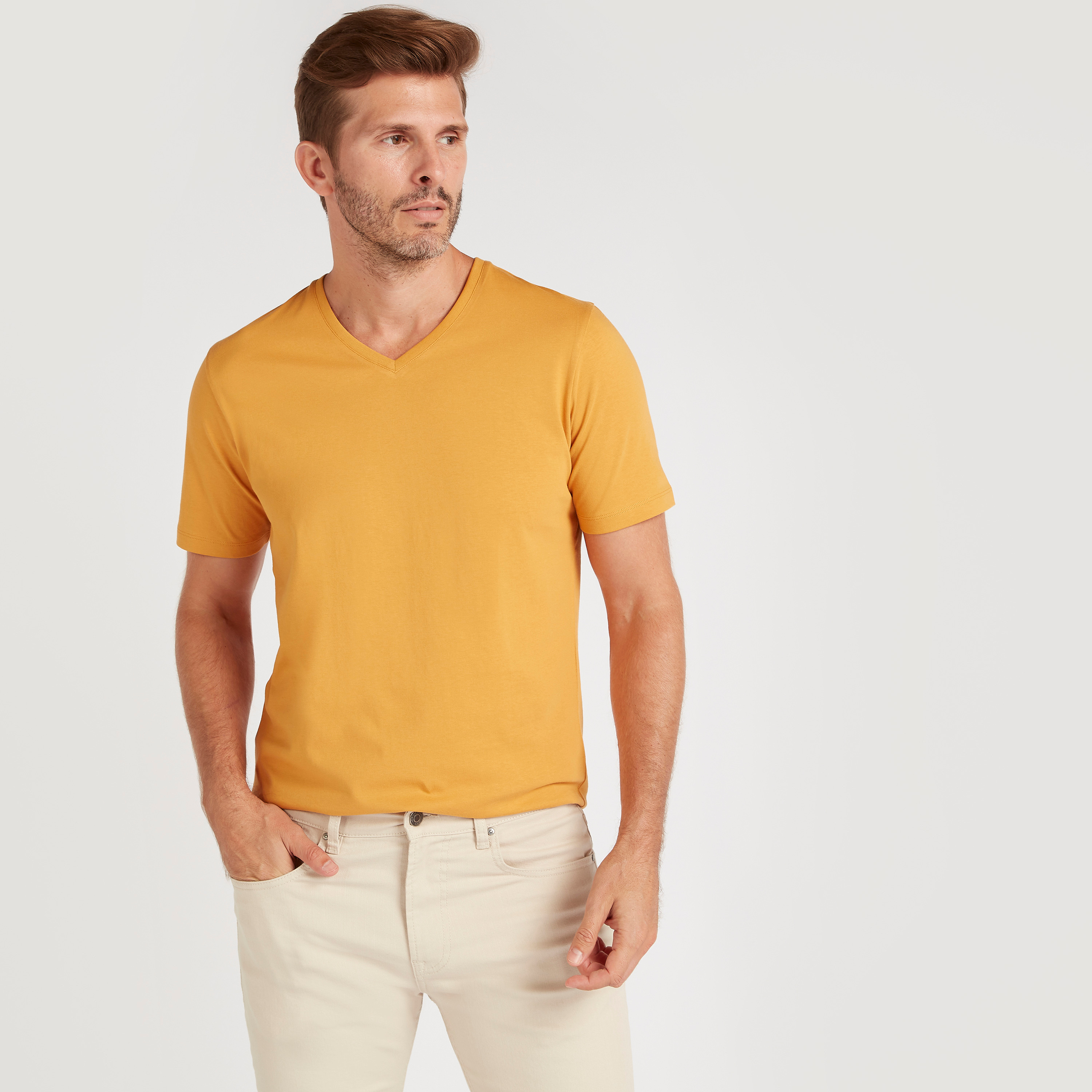 تيشيرت سادة بياقة V وأكمام قصيرة-men-clothing-tshirtsandpolos-tshirts-image-1