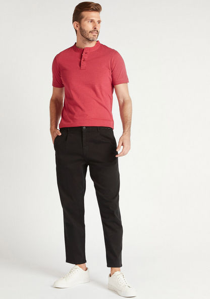 Solid Henley Neck T-shirt with Short Sleeves