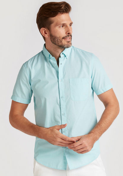 Textured Button Down Shirt with Short Sleeves and Pocket