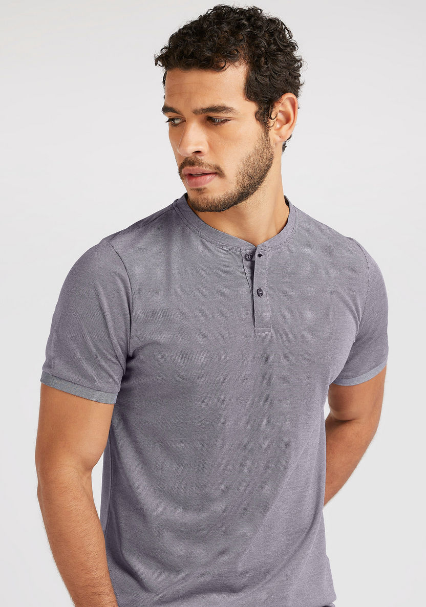 Solid T-shirt with Henley Neck and Short Sleeves-T Shirts-image-0