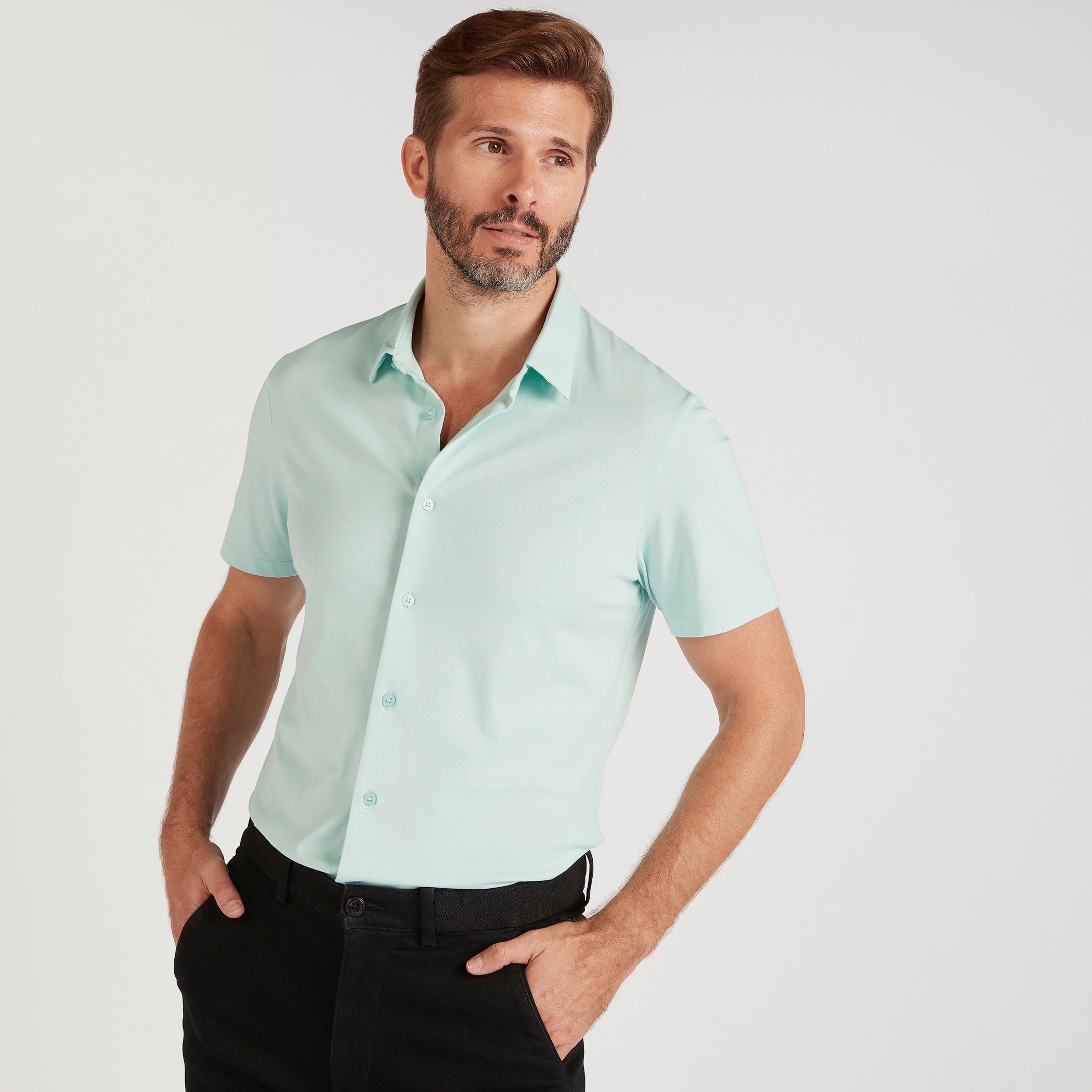 Solid Collared Shirt with Short Sleeves-men-clothing-shirts-image-1