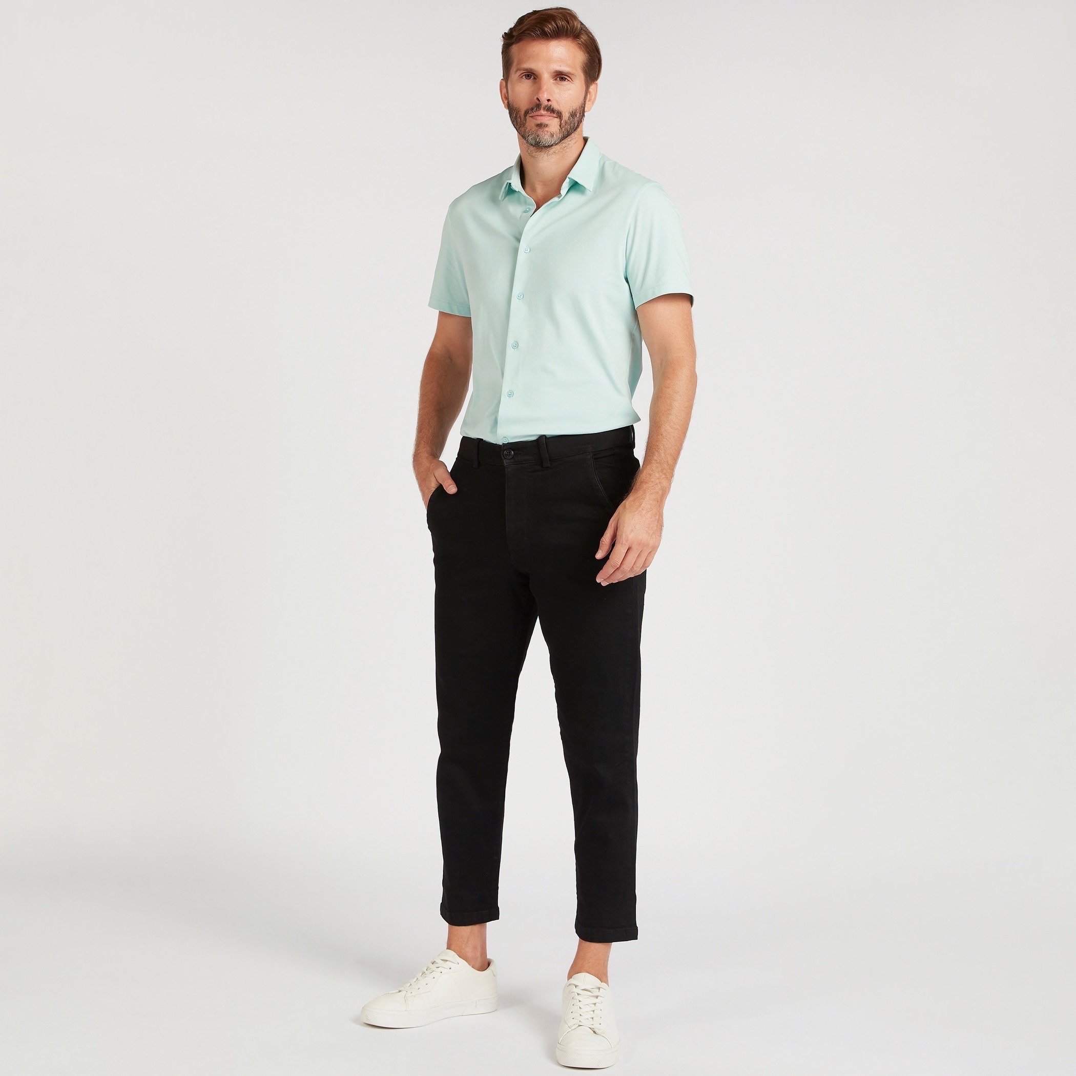Solid Collared Shirt with Short Sleeves-men-clothing-shirts-image-2