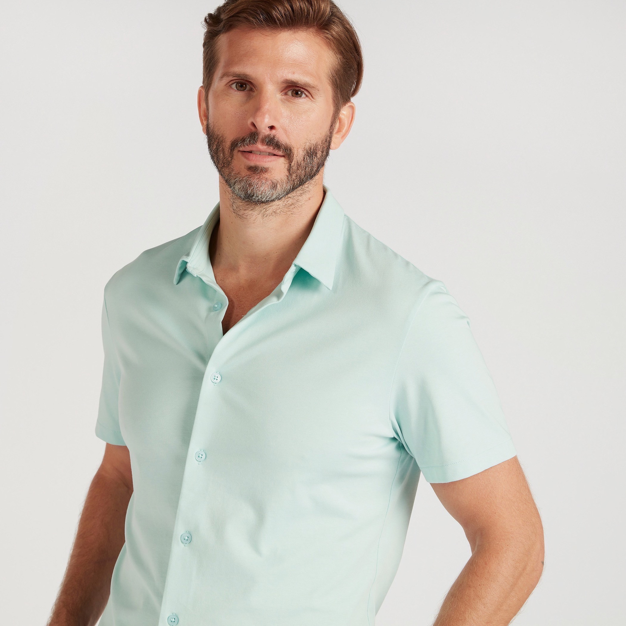 Solid Collared Shirt with Short Sleeves-men-clothing-shirts-image-3