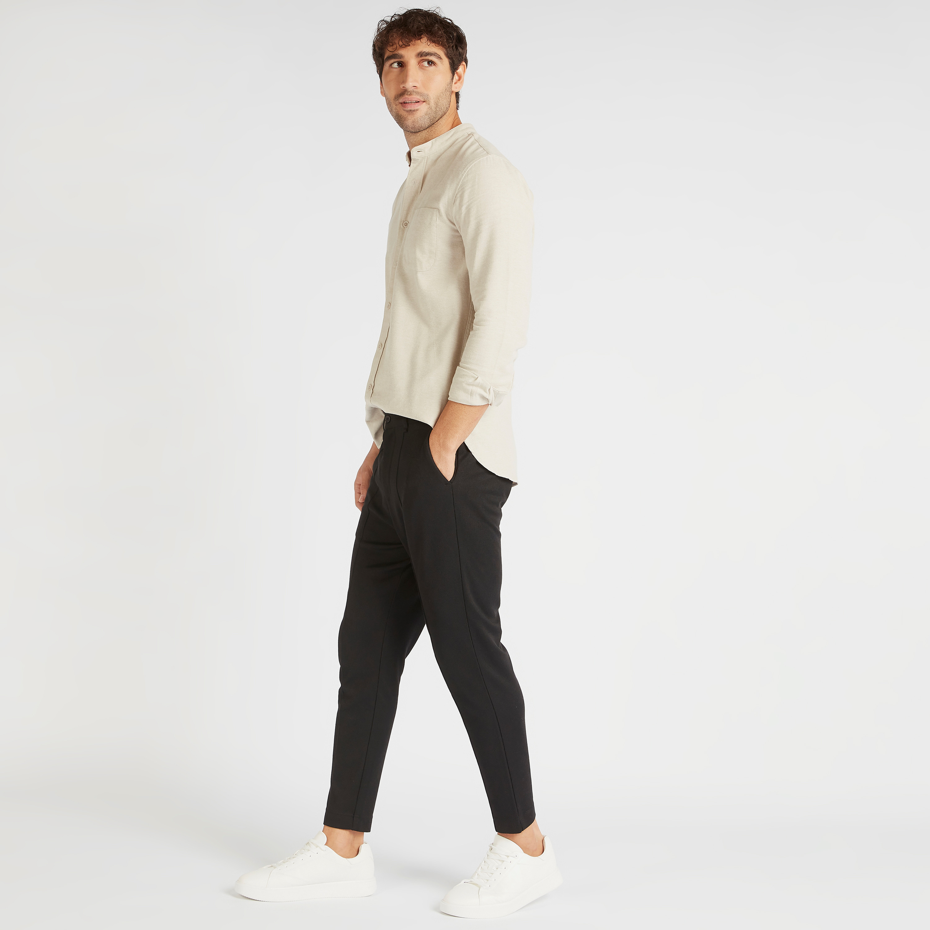 Solid Shirt with Mandarin Collar and Pocket-men-clothing-shirts-image-2