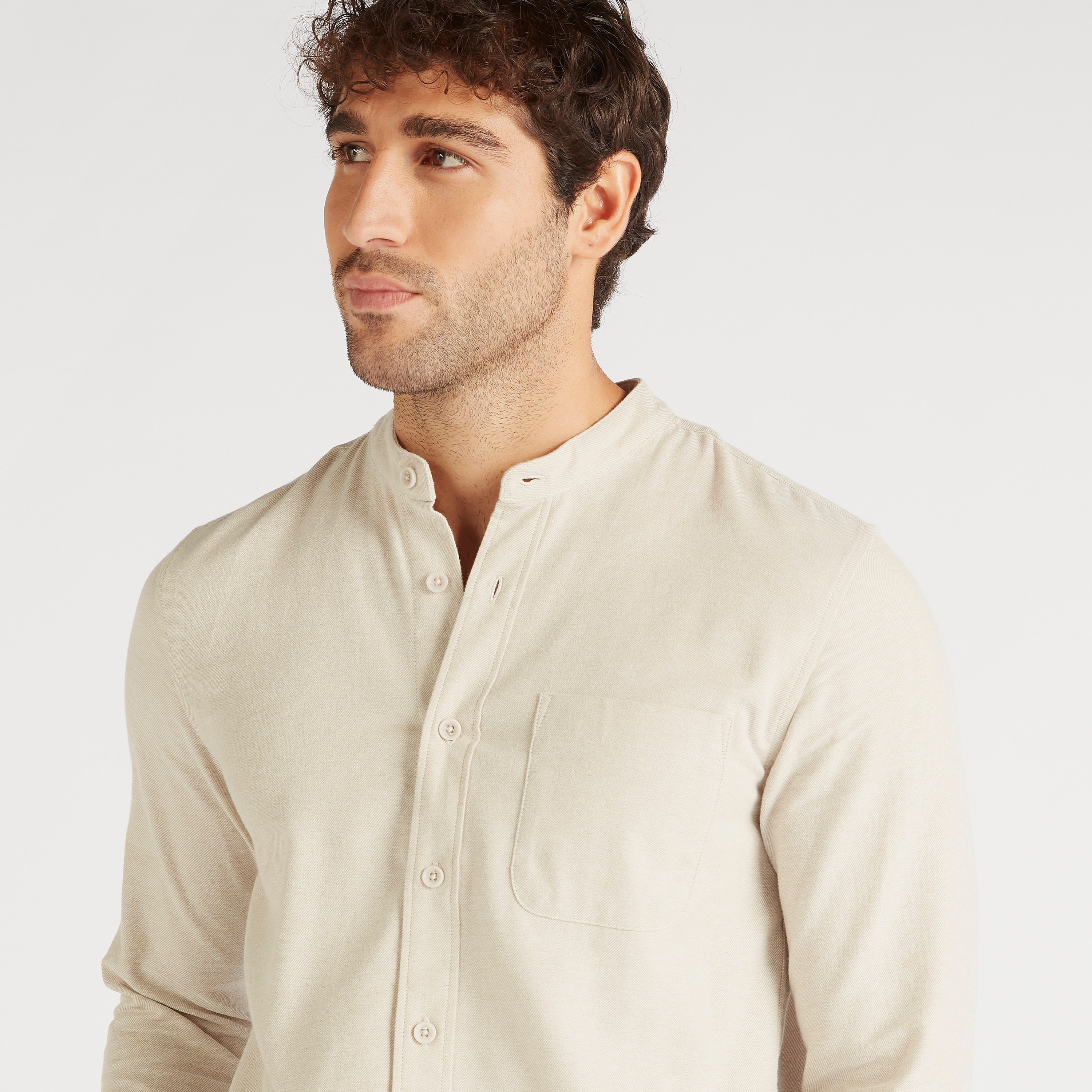 Solid Shirt with Mandarin Collar and Pocket-men-clothing-shirts-image-3