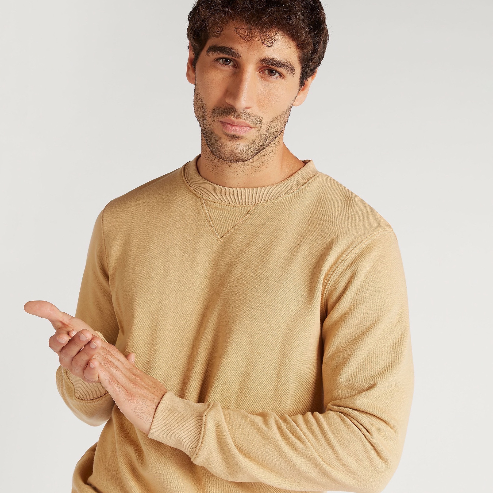 Solid Crew Neck Sweatshirt with Long Sleeves-men-winterwear-hoodiesandsweatshirts-image-1