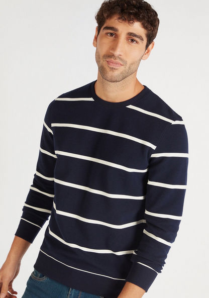 Striped Crew Neck Sweatshirt with Long Sleeves-Hoodies & Sweatshirts-image-4