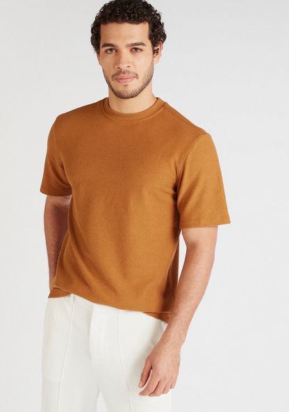 Textured T-shirt with Crew Neck and Short Sleeves