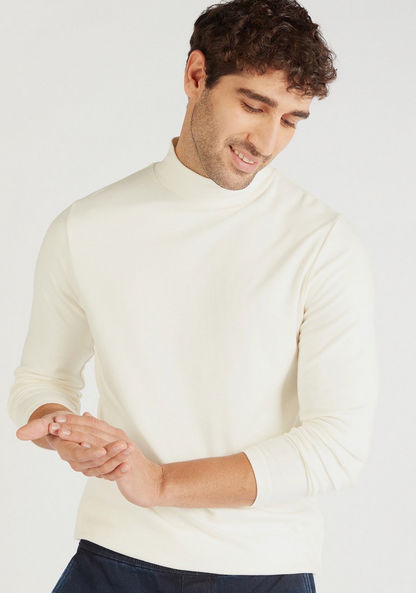 Solid High Neck Sweatshirt with Long Sleeves