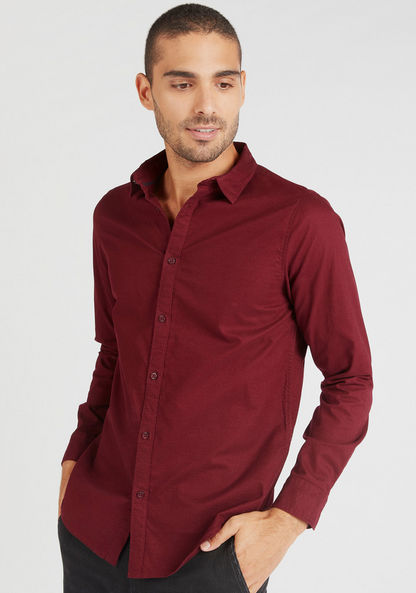 Solid Button Up Oxford Shirt with Long Sleeves