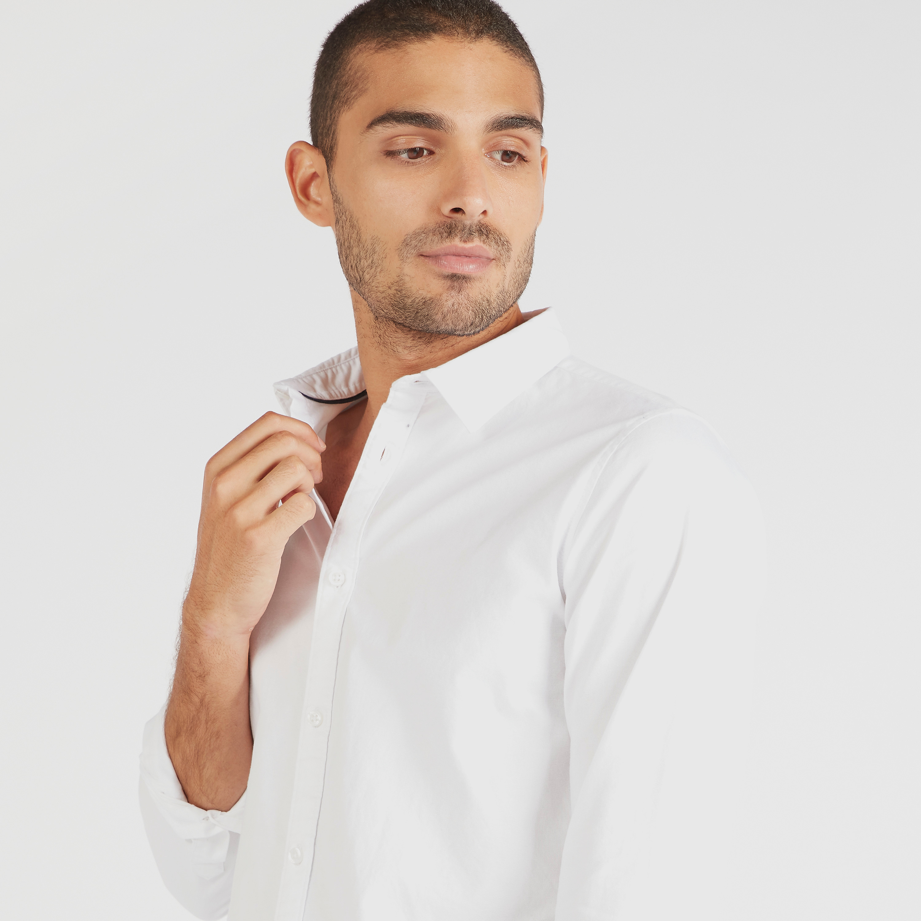 Solid Button Up Oxford Shirt with Long Sleeves-men-clothing-shirts-image-1