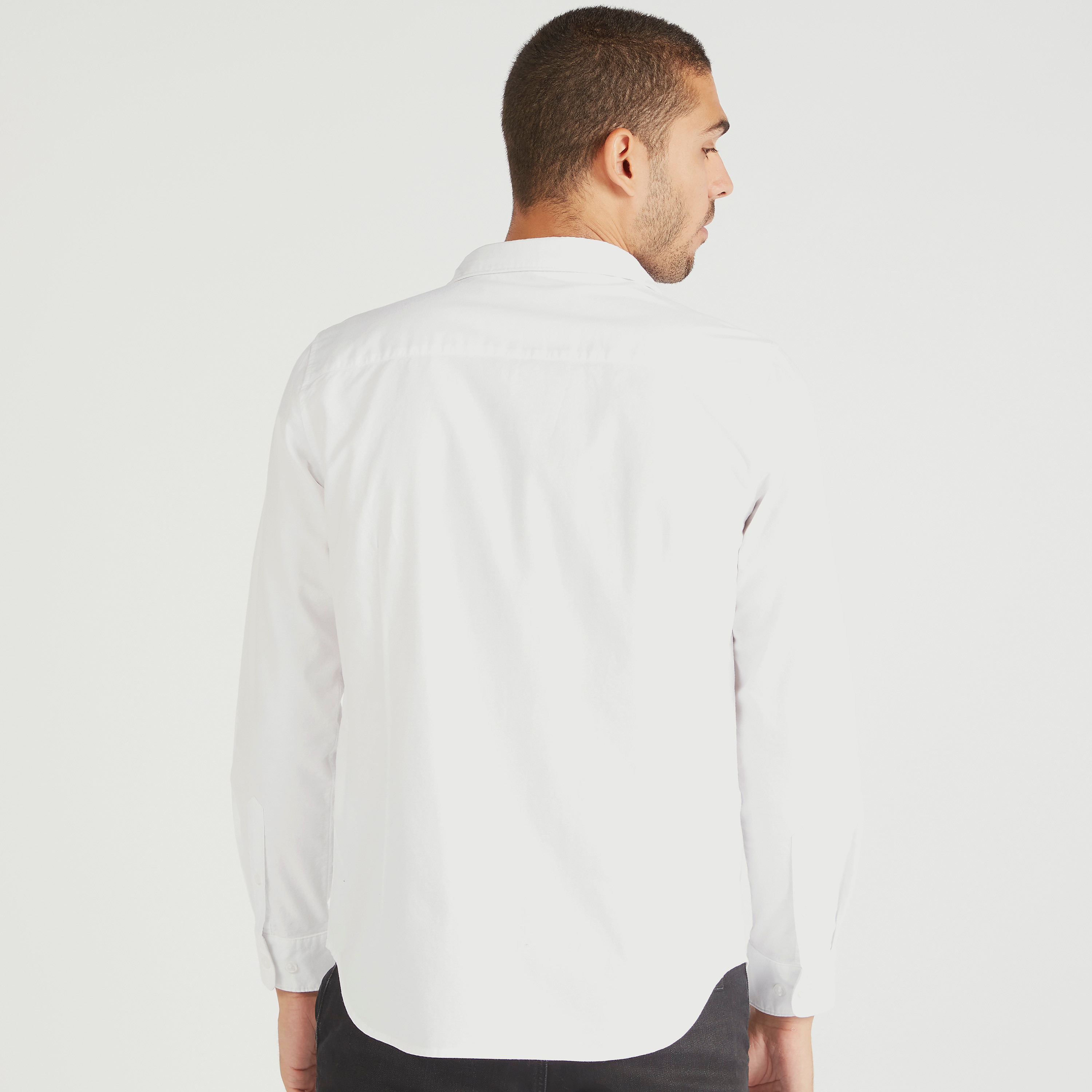 Solid Button Up Oxford Shirt with Long Sleeves-men-clothing-shirts-image-4