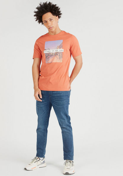 Printed Crew Neck T-shirt with Short Sleeves