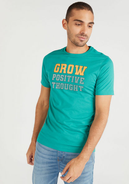 Typographic Print Crew Neck T-shirt with Short Sleeves