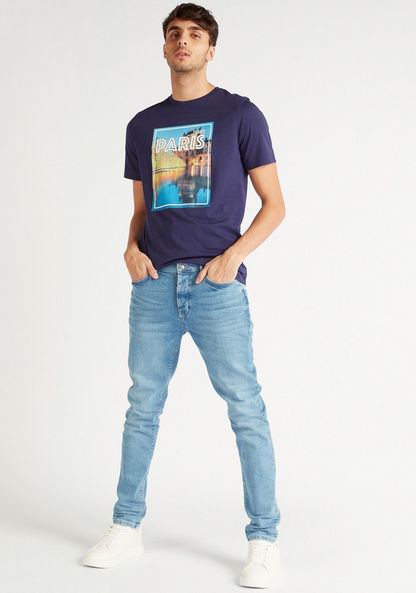 Printed Slim Fit Crew Neck T-shirt with Short Sleeves