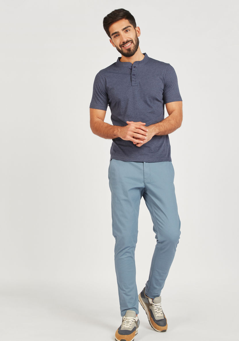 Solid Henley Neck T-shirt with Short Sleeves-T Shirts-image-1