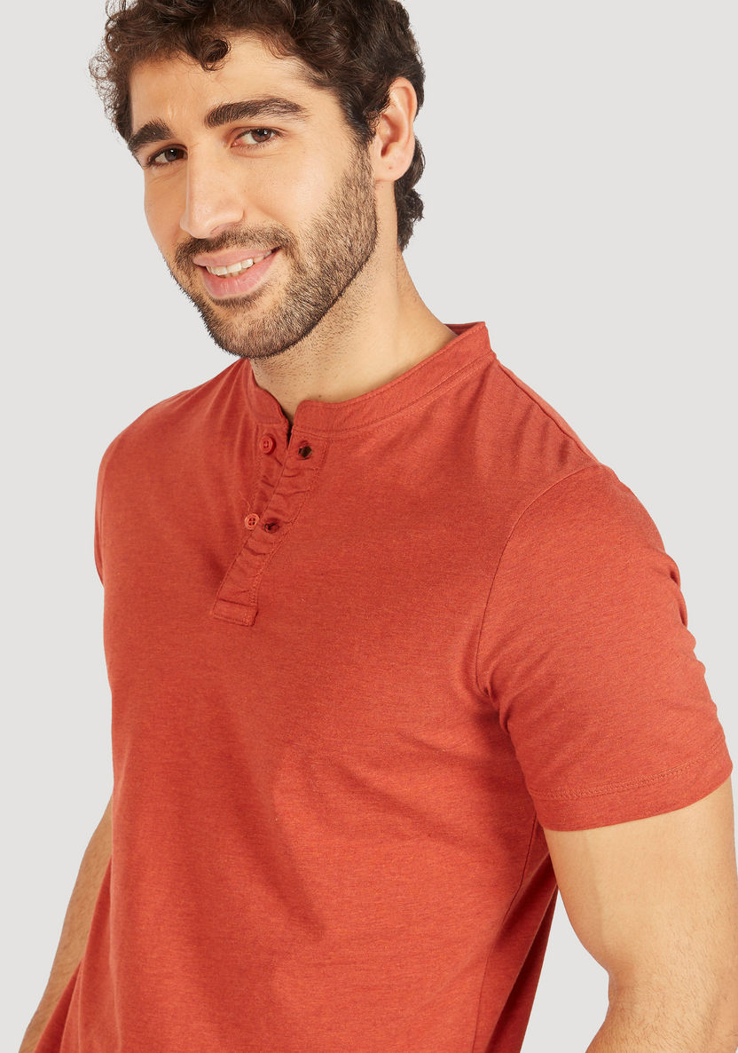 Solid T-shirt with Henley Neck and Short Sleeves-T Shirts-image-0
