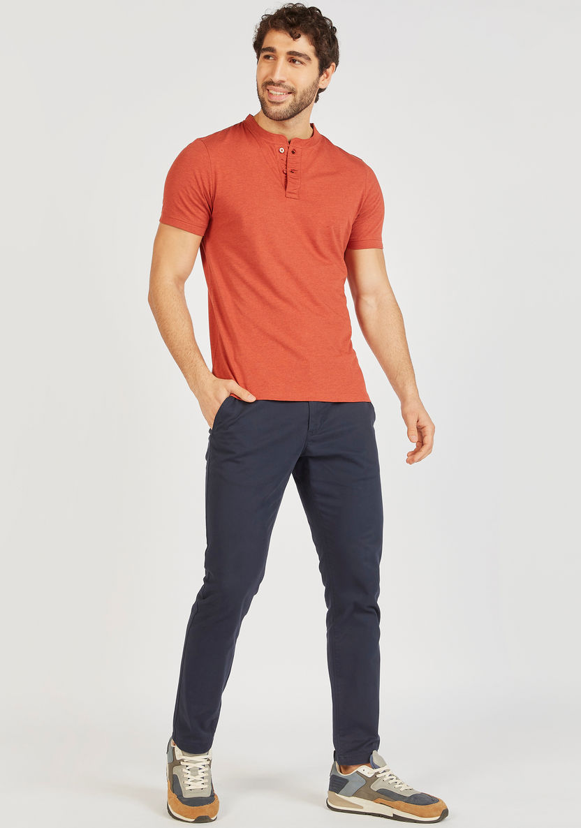 Solid T-shirt with Henley Neck and Short Sleeves-T Shirts-image-1