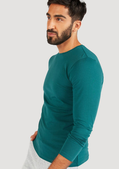 Solid T-shirt with Crew Neck and Long Sleeves-T Shirts-image-4