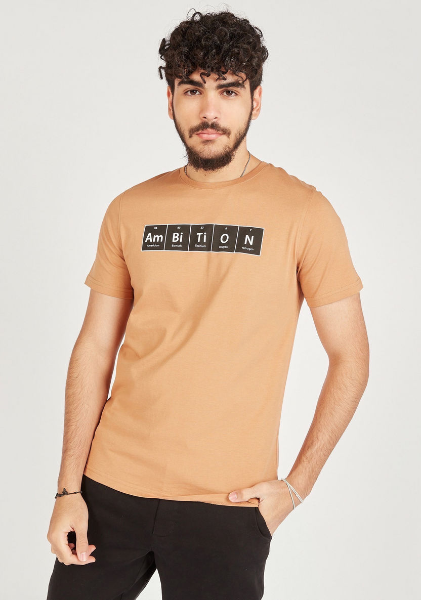 Printed Crew Neck T-shirt with Short Sleeves-T Shirts-image-2