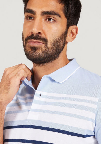 Striped Polo T-shirt with Short Sleeves and Button Closure-Polos-image-2