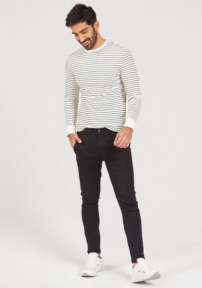 Striped Crew Neck T-shirt with Long Sleeves-T Shirts-image-1