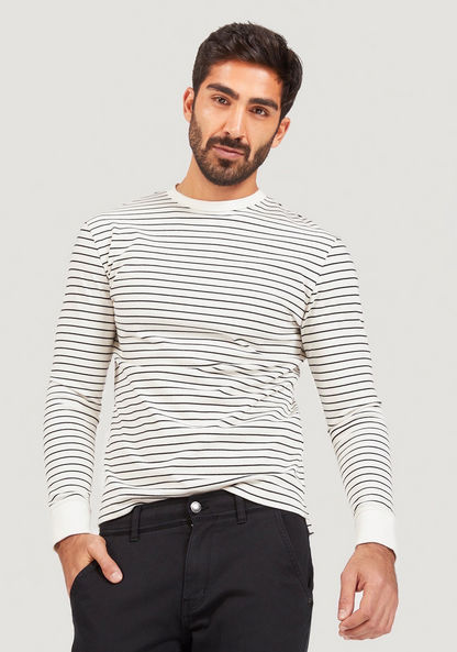 Striped Crew Neck T-shirt with Long Sleeves-T Shirts-image-2