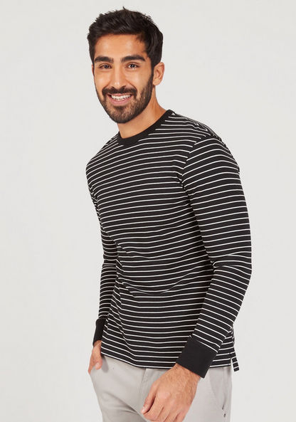 Striped Crew Neck T-shirt with Long Sleeves-T Shirts-image-0