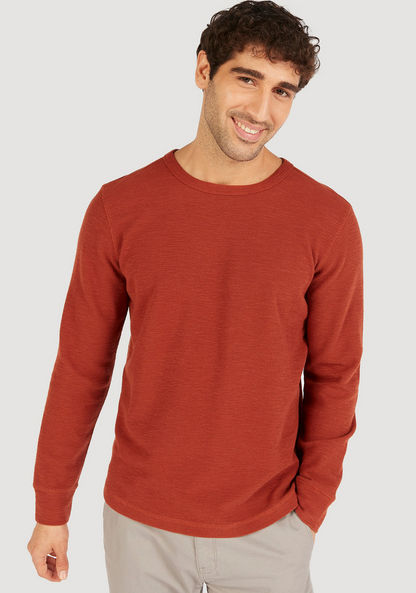 Textured Crew Neck T-shirt with Long Sleeves-T Shirts-image-0