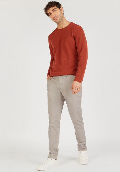 Textured Crew Neck T-shirt with Long Sleeves-T Shirts-image-1